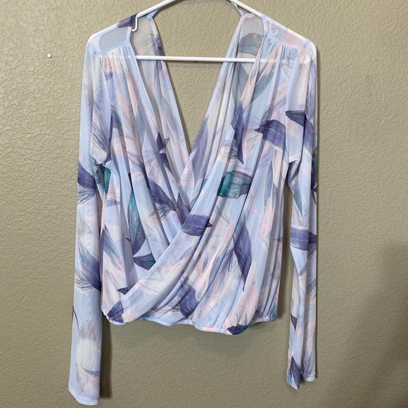 Fabletics Sheer Floral Mesh Draped Wrap Top - Picture 8 of 12